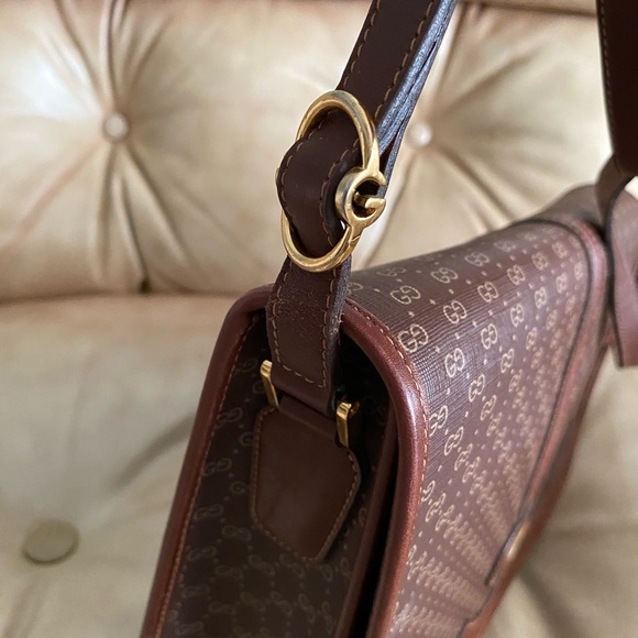 RARE Vintage Gucci Crossbody Bag Micro GG Brown Stripe Flap COA - Picture 5 of 16